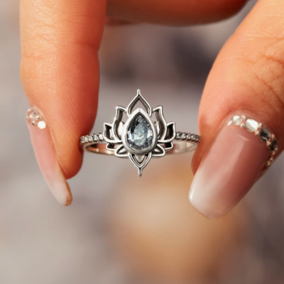 Crystal Lotus Drop Ring